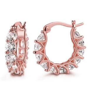 18k Rose Gold Plated CZ Diamonds Hoop Earrings Lever Back Womens Birthday Gift